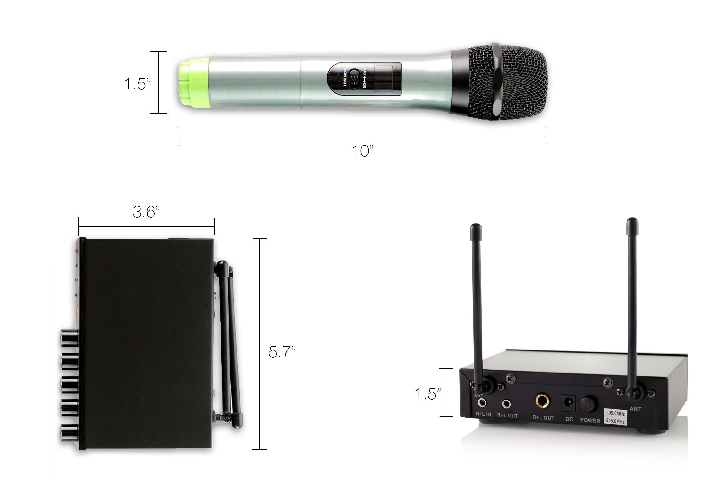 Wireless Handheld Microphone System with 2 Cordless Mics Receiver